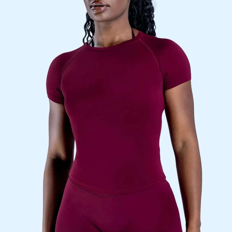 LUXEHAEVEN Figure-flattering Seamless Knit Short-sleeve Top For Fitness And Yoga LuxeHaeven