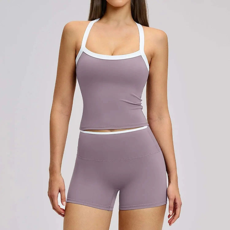 LUXEHAEVEN Nude-Feel Yoga Set Contrasting Colors, Crossed Back Design, Tight-Fitting Yoga Wear LuxeHaeven