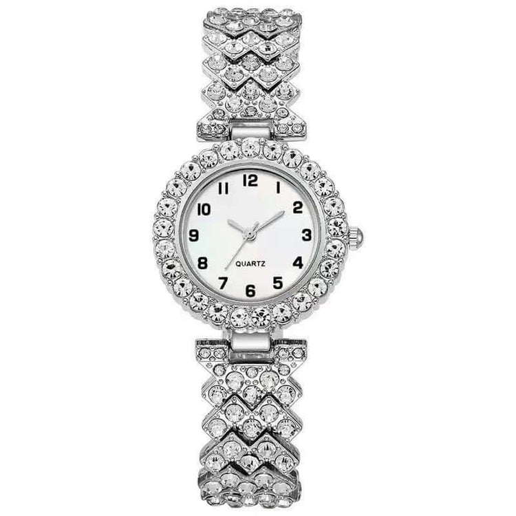 LUXEHAEVEN 2pcs Luxury Fashion Women Watch Set Silver Strap Ladies Quartz Wristwatch Alloy Bracelet For Ladies Jewelry Set LuxeHaeven