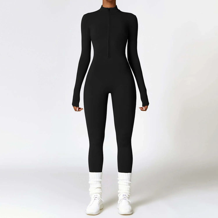 LUXEHAEVEN Warm Zipper Long-sleeved Jumpsuit Yoga Fitness Sports Pants Breathable Bodysuit Women&