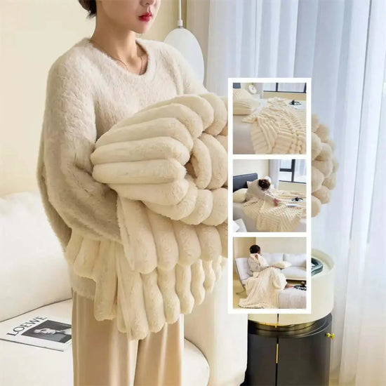 LUXEHAEVEN Soft Wind Bubble Velvet Blanket Warm Solid Rabbit Fur Blankets Double-sided Thickening Cover Throw Warm Fur Blanket LuxeHaeven