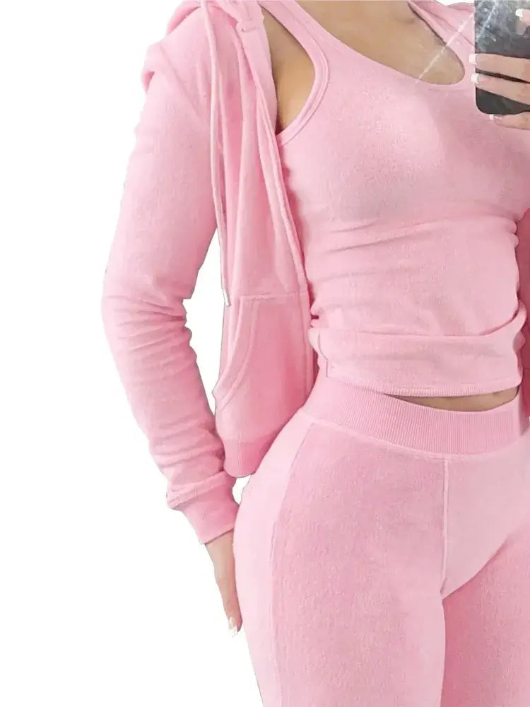 LUXEHAEVEN Elegant Velvet 3 Piece Set for Women