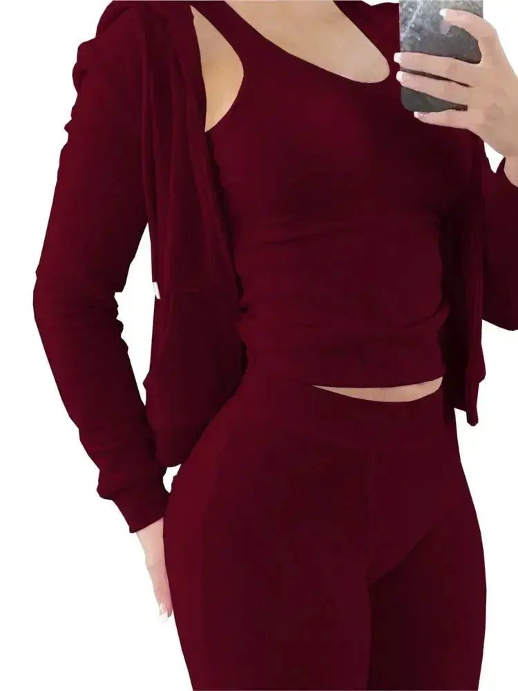 LUXEHAEVEN Elegant Velvet 3 Piece Set for Women
