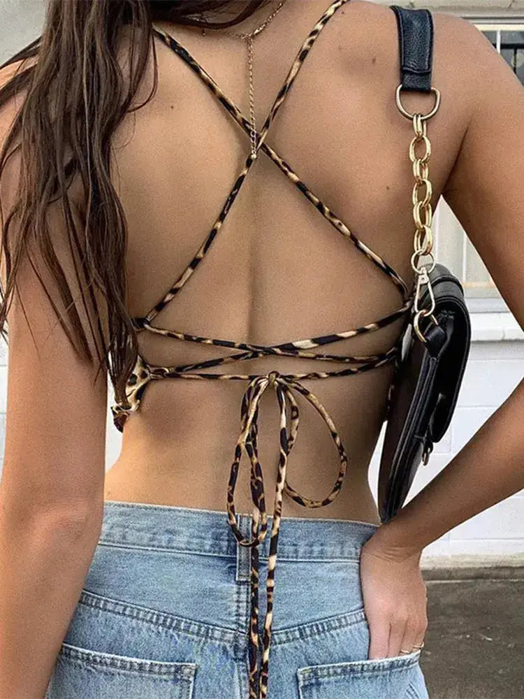 LUXEHAEVEN Leopard Backless Bralette
