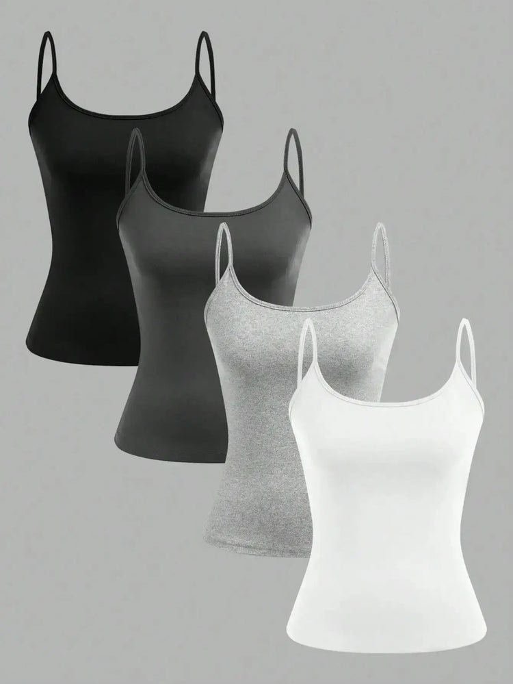 LUXEHAEVEN Solid Strap Camisole Set