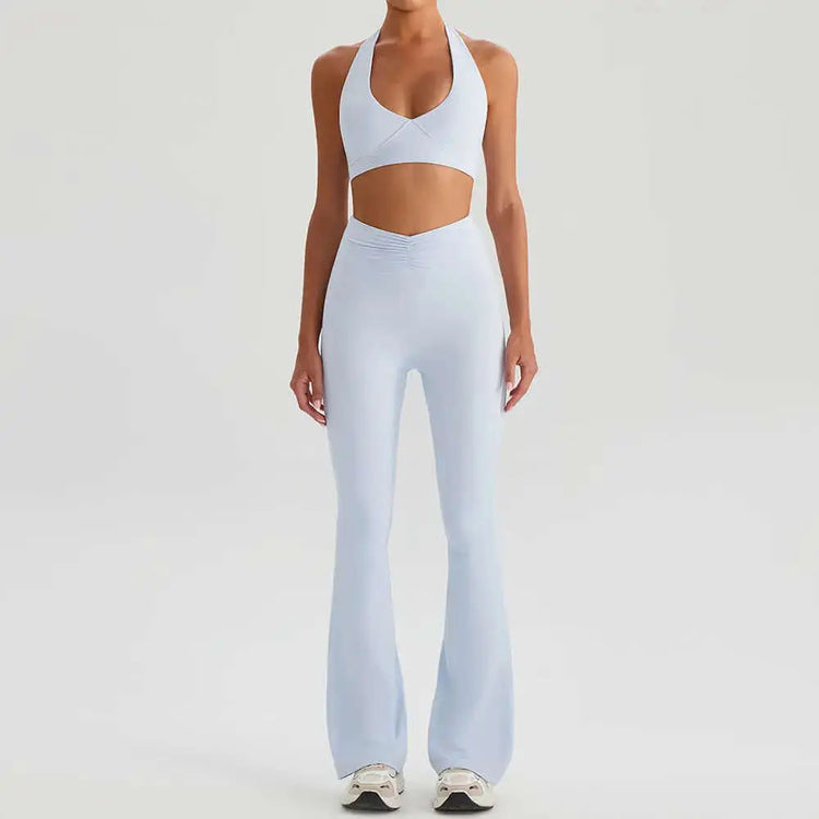 LUXEHAEVEN Yoga Sports Halter Bra And Tennis Skirt Two-Piece Set Outdoor Running Fitness Outfit Long And Short Pants Set LuxeHaeven