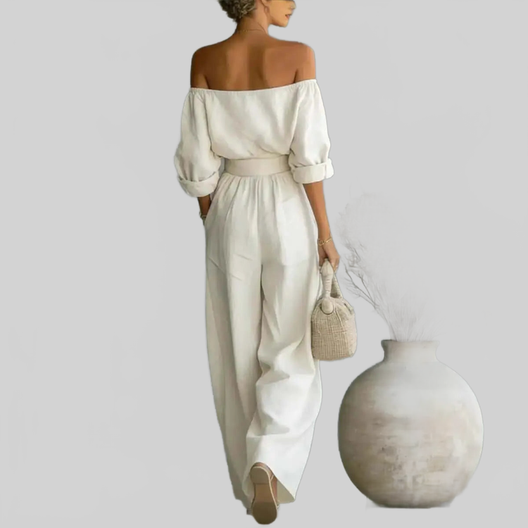 LUXEHAEVEN Casual Two-Piece Womens Outfit Off-Shoulder Top And Wide-Leg Pants Set LuxeHaeven