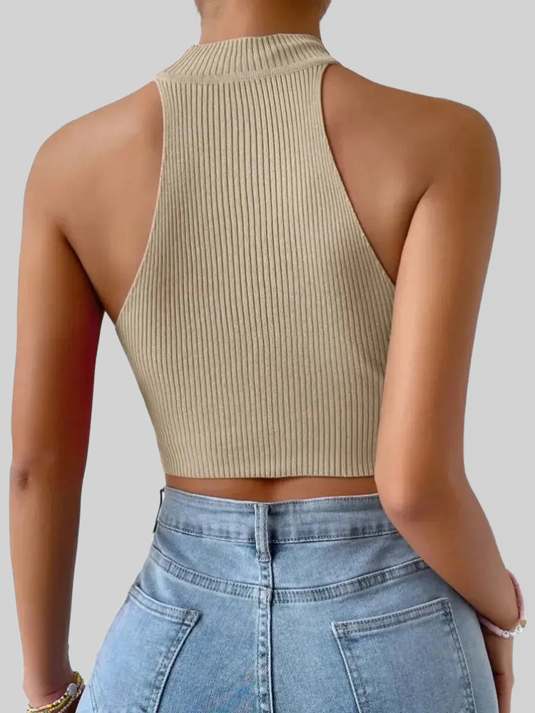 LUXEHAEVEN Ribbed Halter Tank Top