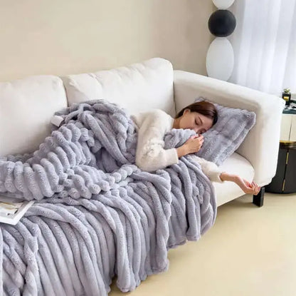 LUXEHAEVEN Soft Wind Bubble Velvet Blanket Warm Solid Rabbit Fur Blankets Double-sided Thickening Cover Throw Warm Fur Blanket LuxeHaeven