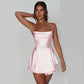 LUXEHAEVEN Sexy Suspender Skirt For Women Elegant Slim Strap Satin Backless Lace Up A-Line Short Dress Lady LuxeHaeven