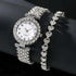 LUXEHAEVEN 2pcs Luxury Fashion Women Watch Set Silver Strap Ladies Quartz Wristwatch Alloy Bracelet For Ladies Jewelry Set LuxeHaeven