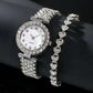 LUXEHAEVEN 2pcs Luxury Fashion Women Watch Set Silver Strap Ladies Quartz Wristwatch Alloy Bracelet For Ladies Jewelry Set LuxeHaeven