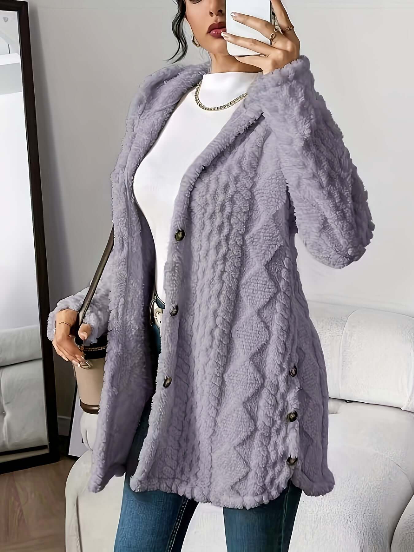 LUXEHAEVEN Warm Hooded Cardigan Coat
