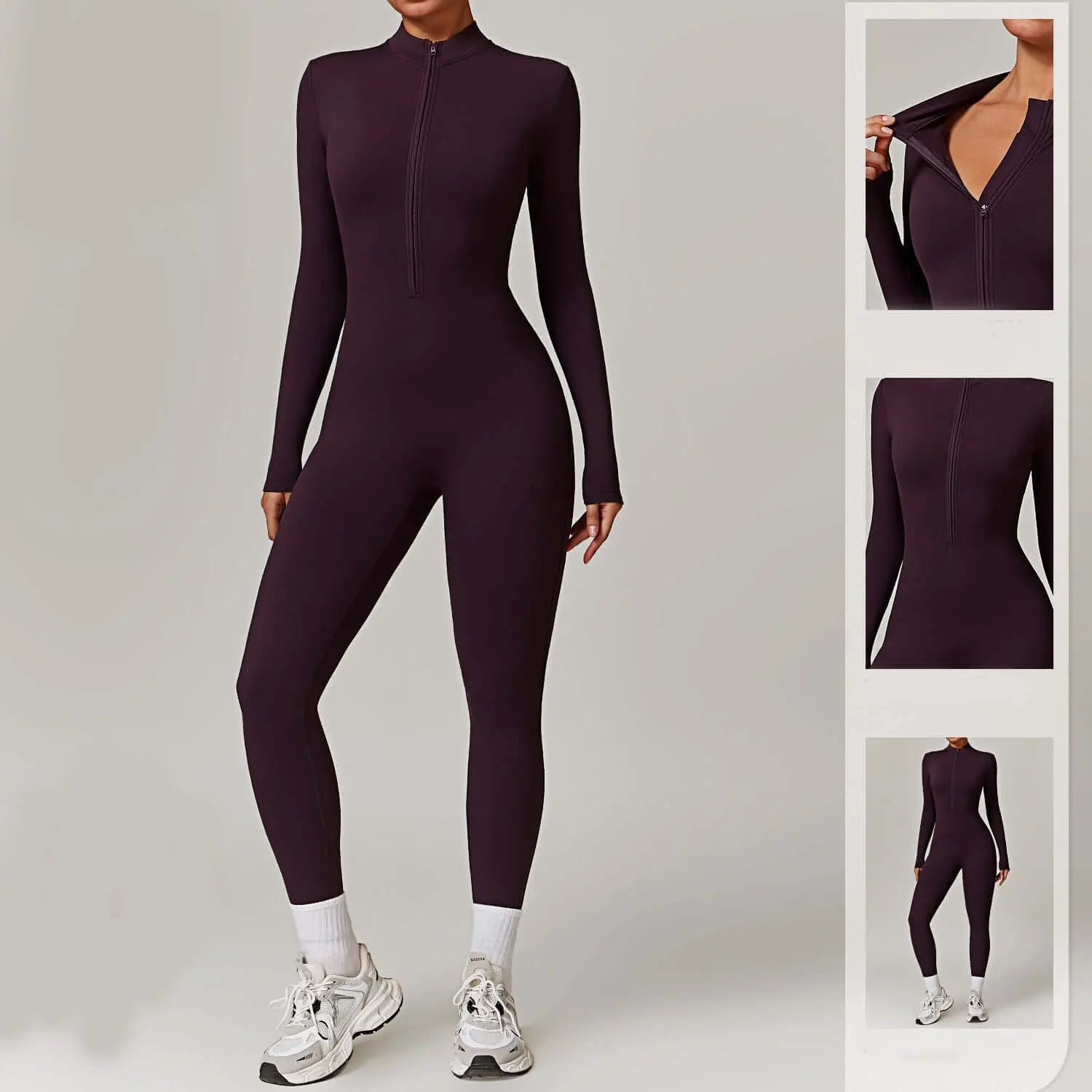 LUXEHAEVEN Warm Zipper Long-sleeved Jumpsuit Yoga Fitness Sports Pants Breathable Bodysuit Women&