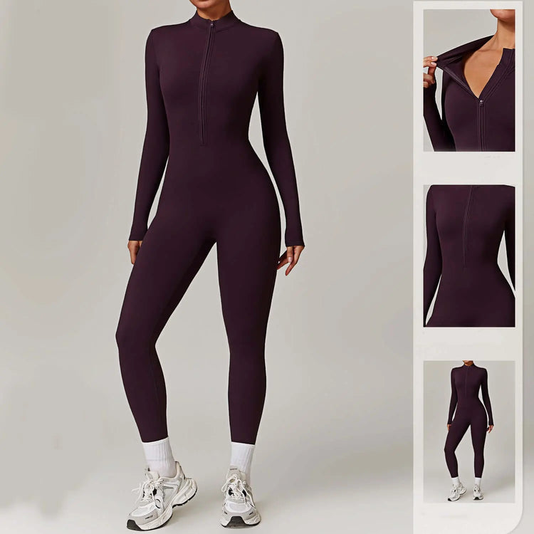 LUXEHAEVEN Warm Zipper Long-sleeved Jumpsuit Yoga Fitness Sports Pants Breathable Bodysuit Women&
