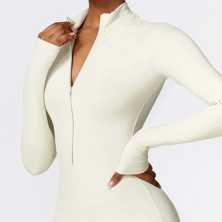 LUXEHAEVEN Warm Zipper Long-sleeved Jumpsuit Yoga Fitness Sports Pants Breathable Bodysuit Women&