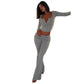 LUXEHAEVEN Long-sleeve Button-up Cardigan And Flared Fold-over Long Pants Casual Set LuxeHaeven