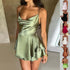 LUXEHAEVEN Sexy Suspender Skirt For Women Elegant Slim Strap Satin Backless Lace Up A-Line Short Dress Lady LuxeHaeven