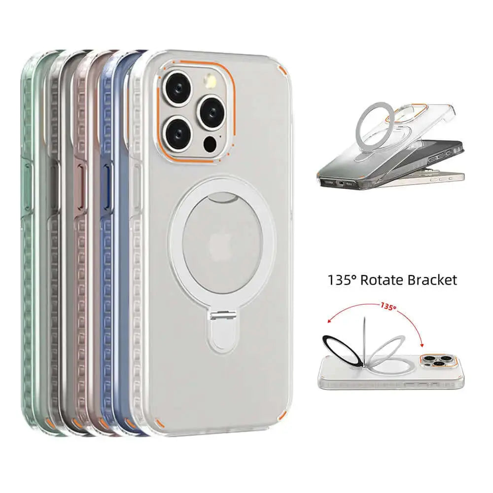 LUXEHAEVEN Colorful Magnetic Bracket Phone Case With Holder Stand Cover For Magesafe Magnetic Transparent Wireless Charge Case For Phone LuxeHaeven