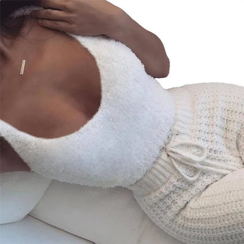 LUXEHAEVEN 3pcs Womens Clothing Long Sleeve Crop Tank Top And Drawstring Shorts Pajama Set LuxeHaeven