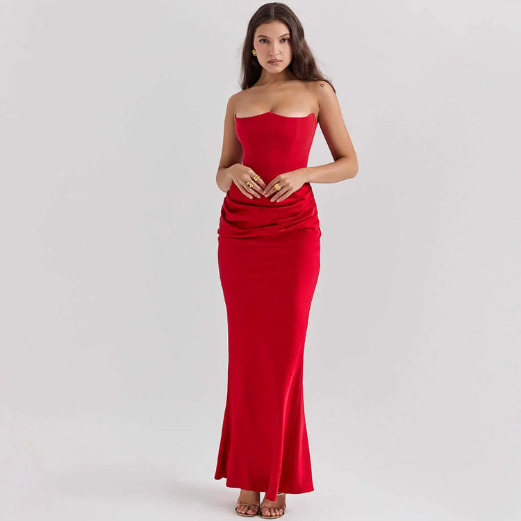 LUXEHAEVEN Slim Tube Top Long Dress Sexy Fashion Bandeau Backless Party Evening Dresses For Women Clothing LuxeHaeven
