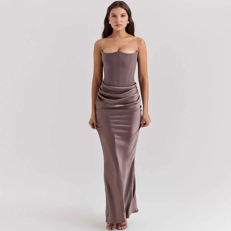 LUXEHAEVEN Slim Tube Top Long Dress Sexy Fashion Bandeau Backless Party Evening Dresses For Women Clothing LuxeHaeven