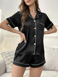 Open-front Buttoned Solid Color Lapel Satin Pajama Set