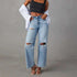 LUXEHAEVEN Ripped, Raw-Hem Denim Jeans Casual Washed Womens Straight-Leg Pants LuxeHaeven