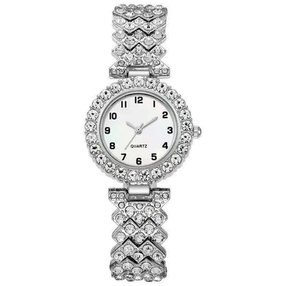 LUXEHAEVEN 2pcs Luxury Fashion Women Watch Set Silver Strap Ladies Quartz Wristwatch Alloy Bracelet For Ladies Jewelry Set LuxeHaeven
