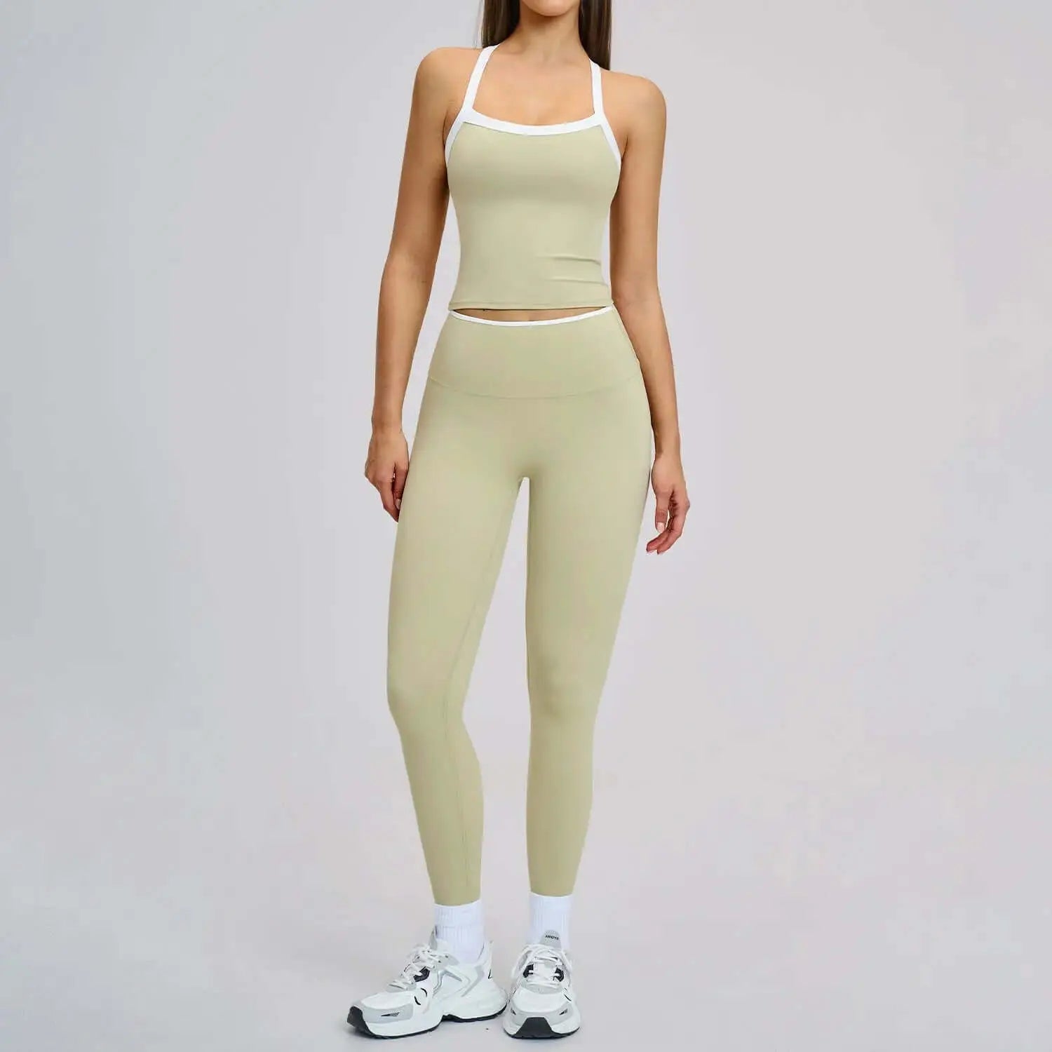 LUXEHAEVEN Nude-Feel Yoga Set Contrasting Colors, Crossed Back Design, Tight-Fitting Yoga Wear LuxeHaeven