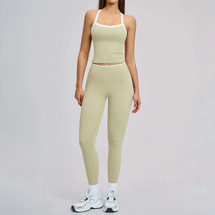 LUXEHAEVEN Nude-Feel Yoga Set Contrasting Colors, Crossed Back Design, Tight-Fitting Yoga Wear LuxeHaeven