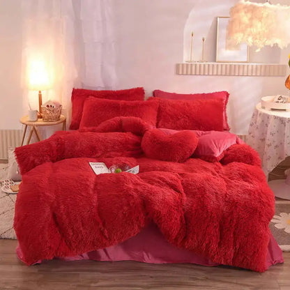 LUXEHAEVEN Luxury Thick Fleece Duvet Cover Queen King Winter Warm Bed Quilt Cover Pillowcase Fluffy Plush Shaggy Bedclothes Bedding Set Winter Body Keep Warm LuxeHaeven