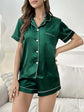 Open-front Buttoned Solid Color Lapel Satin Pajama Set