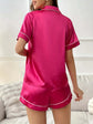 Open-front Buttoned Solid Color Lapel Satin Pajama Set