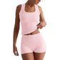LUXEHAEVEN Womens Casual Solid-Colored Crew-Neck Slim-Fit Tank Top And High-Waist Shorts Set LuxeHaeven