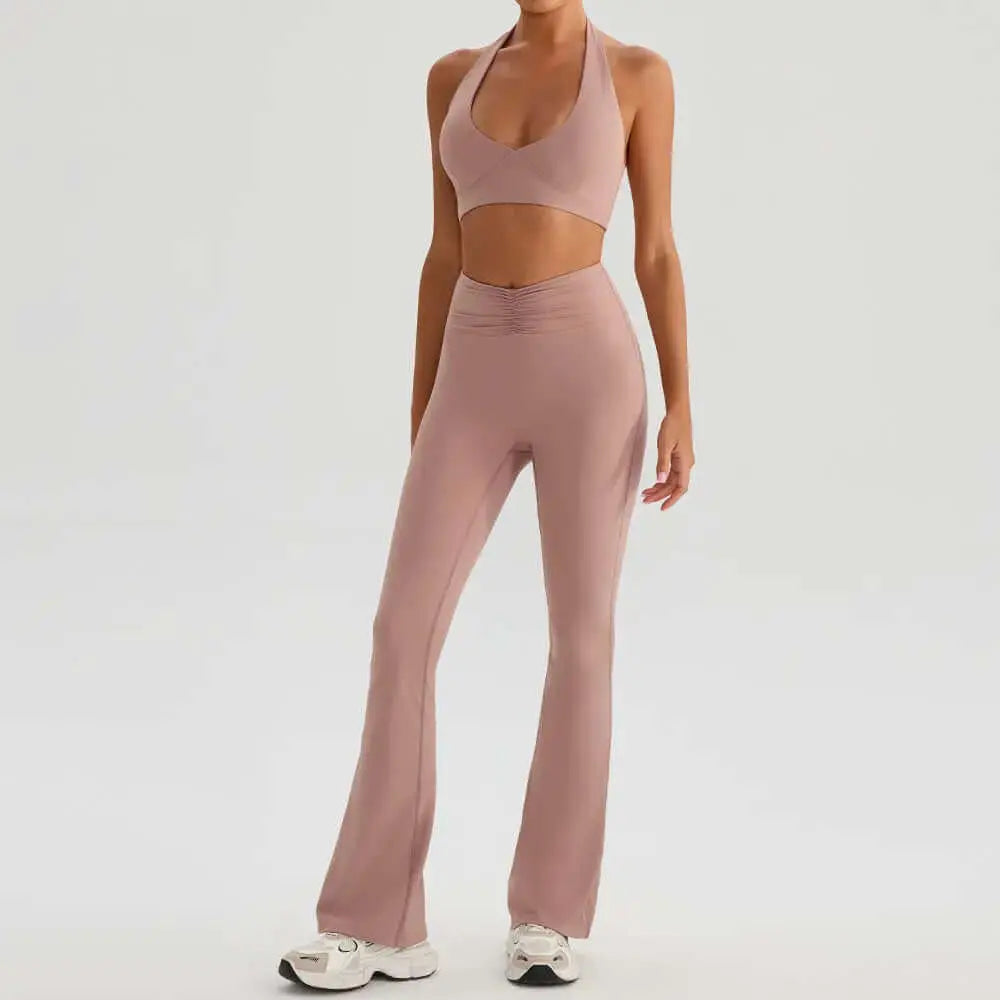 LUXEHAEVEN Yoga Sports Halter Bra And Tennis Skirt Two-Piece Set Outdoor Running Fitness Outfit Long And Short Pants Set LuxeHaeven