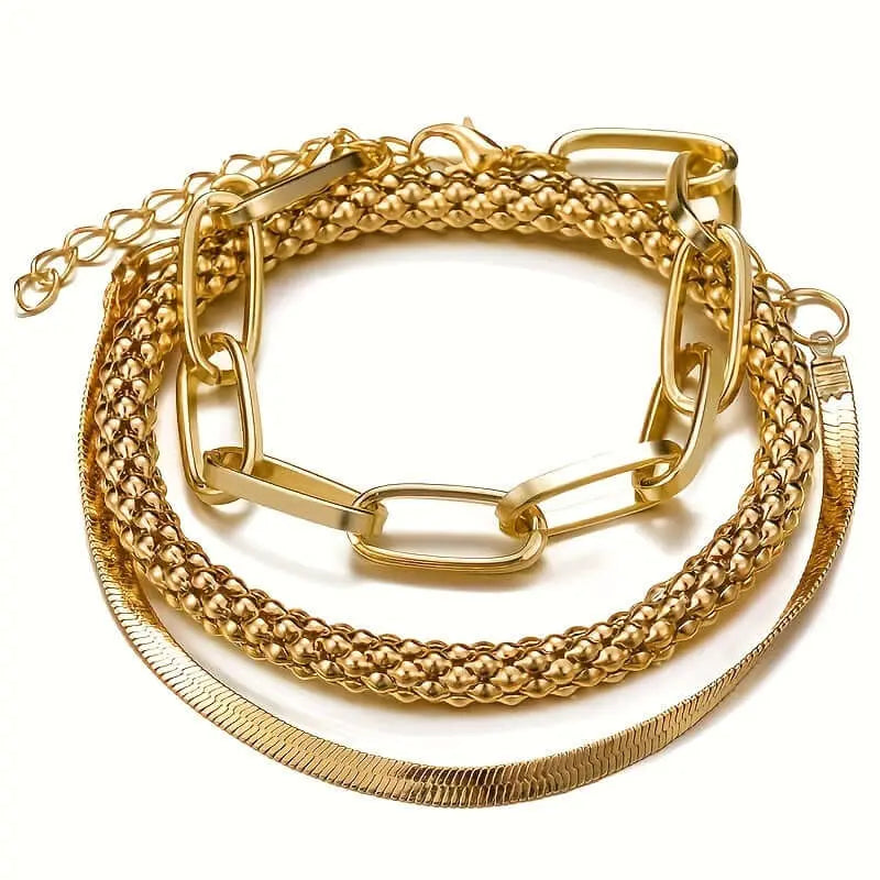 LUXEHAEVEN Multi-Layer Chain Bracelet Set