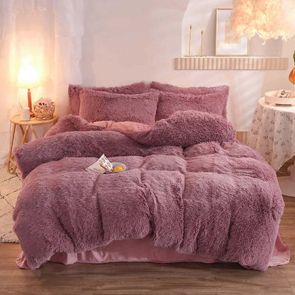 LUXEHAEVEN Luxury Thick Fleece Duvet Cover Queen King Winter Warm Bed Quilt Cover Pillowcase Fluffy Plush Shaggy Bedclothes Bedding Set Winter Body Keep Warm LuxeHaeven
