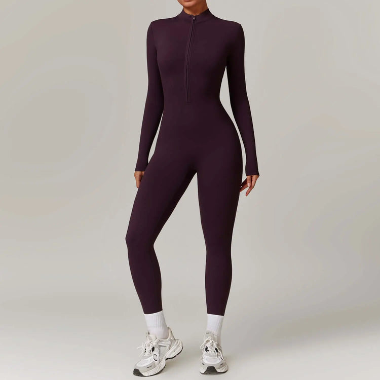 LUXEHAEVEN Warm Zipper Long-sleeved Jumpsuit Yoga Fitness Sports Pants Breathable Bodysuit Women&