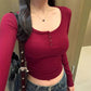 LUXEHAEVEN Solid-color U Neck Slim Fit Semi Scoop Neck Base Layer Top