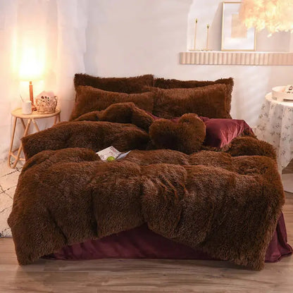 LUXEHAEVEN Luxury Thick Fleece Duvet Cover Queen King Winter Warm Bed Quilt Cover Pillowcase Fluffy Plush Shaggy Bedclothes Bedding Set Winter Body Keep Warm LuxeHaeven