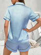 Open-front Buttoned Solid Color Lapel Satin Pajama Set