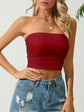 Y2K-Inspired Solid Ruched Crop Tube Top - Strapless, Stretch-Fit Design Perfect for Summer Casuals - Women&