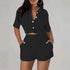 LUXEHAEVEN Fashionable Casual Short-Sleeve Shirt Set Single-Breasted Solid Color Pleated Two-Piece Suit LuxeHaeven