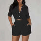 LUXEHAEVEN Fashionable Casual Short-Sleeve Shirt Set Single-Breasted Solid Color Pleated Two-Piece Suit LuxeHaeven