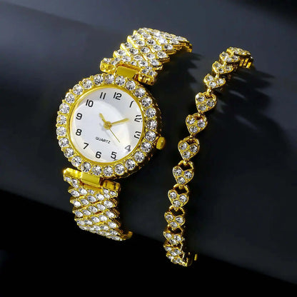 LUXEHAEVEN 2pcs Luxury Fashion Women Watch Set Silver Strap Ladies Quartz Wristwatch Alloy Bracelet For Ladies Jewelry Set LuxeHaeven