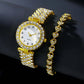 LUXEHAEVEN 2pcs Luxury Fashion Women Watch Set Silver Strap Ladies Quartz Wristwatch Alloy Bracelet For Ladies Jewelry Set LuxeHaeven