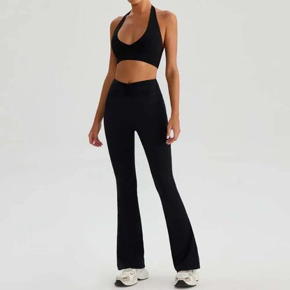LUXEHAEVEN Yoga Sports Halter Bra And Tennis Skirt Two-Piece Set Outdoor Running Fitness Outfit Long And Short Pants Set LuxeHaeven