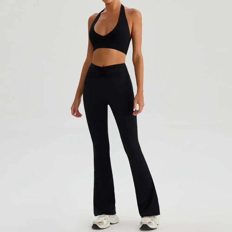 LUXEHAEVEN Yoga Sports Halter Bra And Tennis Skirt Two-Piece Set Outdoor Running Fitness Outfit Long And Short Pants Set LuxeHaeven