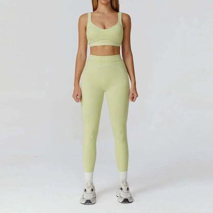 LUXEHAEVEN Contrast-color Brushed Yoga Set With Dual Shoulder Straps LuxeHaeven